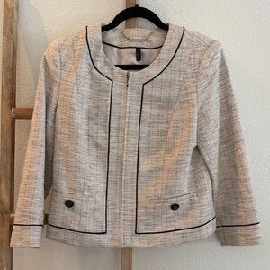 White House Black Market Textured Cream Blazer with Black Accents